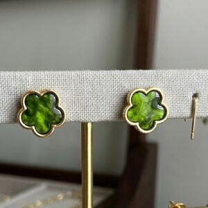 New Green Marble Enamel Flower Studs